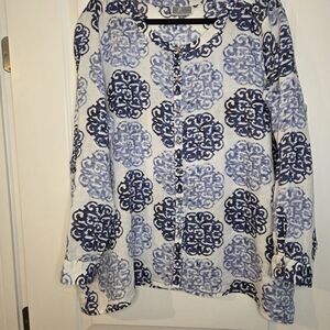 JM Collection 100% Linen Button Down Blouse Coastal Vacation Sz 18 Preloved